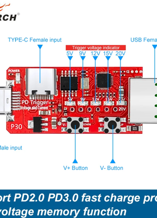 Atorch p30 pd триггер type-c 5v/9v/12v/15v/20v . pd2.0/pd3.0