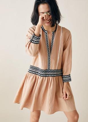 Льняное ярусное платье zara лен вискоза