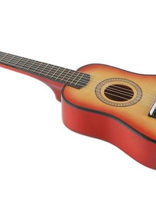 Іграшкова гітара з медіатором m 1369 дерев'яна (жовтогарячий)1 фото