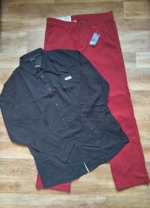 Котоновая черная рубашка livergy р. l 41/42, замеры на фото