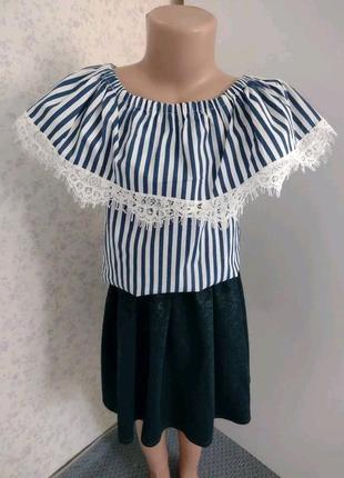 Шкільний сарафан, шкільна форма сарафан з воланами і білим мереживом