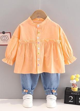 Стильний яскравий костюмчик джинси +яскрава блузка