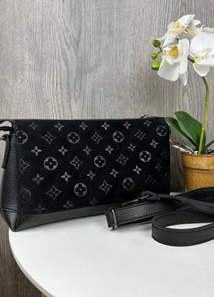 Жіноча сумка замшева клатч на плече стиль луї вітон, міні сумка натуральна замша чорна