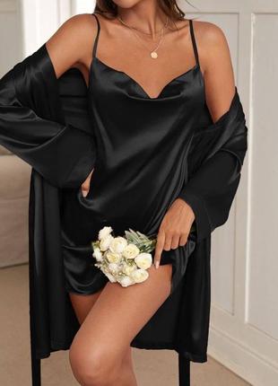 Шовковий комплект для будинку халат+пеньюар шовк