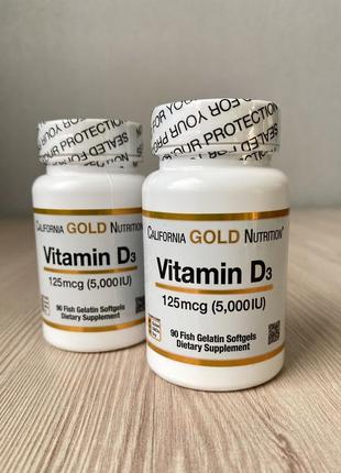 Витамин d3 (содержит 125 мкг (5000 ме), california gold nutrition, 90 капсул из рыбьего желатина