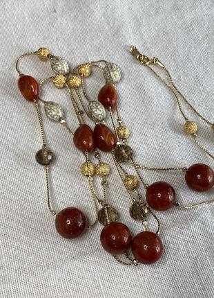 Ожерелье колье легкое длинного золотого цвета