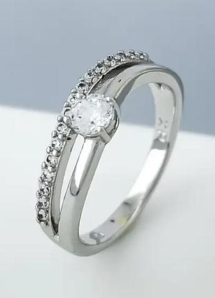 Кольцо волна с россыпью камней, р.16,5; р.17,5; р.18,5; р.19; медсталь xuping, родий