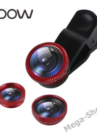 Объектив линза для смартфона телефона 3в1 - macro, fisheye lens, wide-angle x4