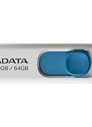 Usb флеш накопитель adata 64gb c008 white+blue usb 2.0 (ac008-64g-rwe)  гарантія!