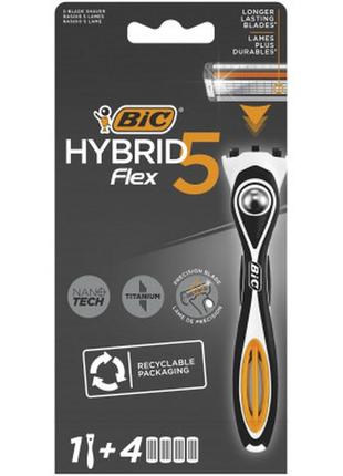 Бритва bic flex 5 hybrid с 4 сменными картриджами (3086123644984)  гарантія!