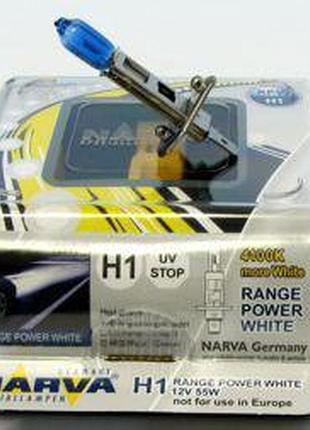 Галогенка h1 narva 12v/55w 48641  range power white (пара)  гарантія!