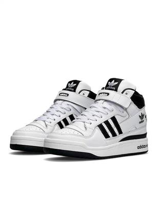 🌸жіночі кросівки кросівки adidas forum 84 mid white black w / демісезонні / весняні, літні, осінні / текстиль, шкіра, замша /