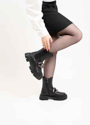 Черевики жіночі челсі шкіряні chain ​​black