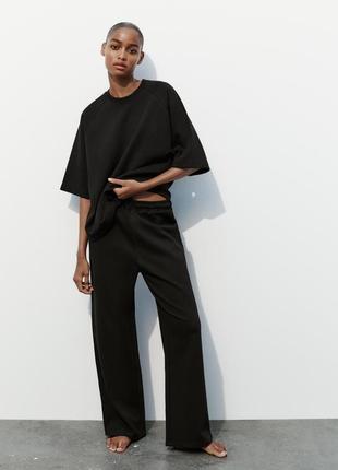 Женские черные трикотажные штаны wide leg zara
