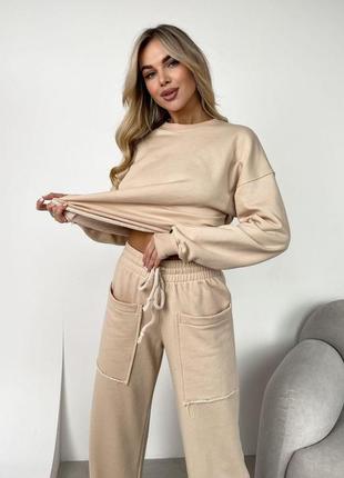 Костюм спортивный 2-ка бежевый 3-нитка mix cargo р.40-62 tevi