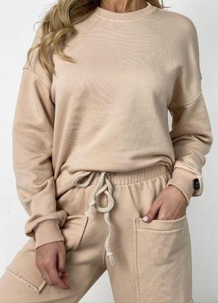 Костюм спортивный 2-ка бежевый 3-нитка mix cargo р.40-62 tevi