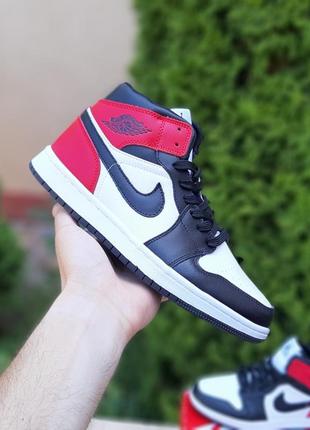 Мужские кроссовки nike anodized air jordan 1 retro высокие белые с черным и красным скидка sale <unk> smb