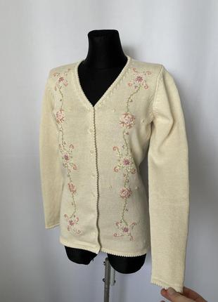 Винтаж хлопковый кардиган романтик бежевый кремовый m&s  стиль наив