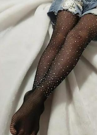 Колготки в стразах для девочки, детские колготки сетка, белые колготки, черные...