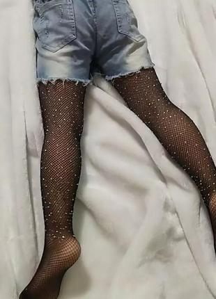 Колготки в стразах для девочки, детские колготки сетка, белые колготки, черные...