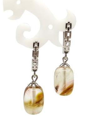 🏵️⛓️нежные серьги с подвесками "бочонки" натуральный камень халцедон