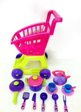 Тележка "супермаркет" с набором посуды кв /3/