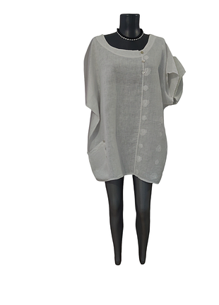 💯% лляний з однією кишенею і вишивкою блузон великого розміру