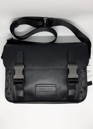 Мужская сумка из натуральной кожи. сумка канва. брендовая сумка коач. подарок мужчине на день рождения