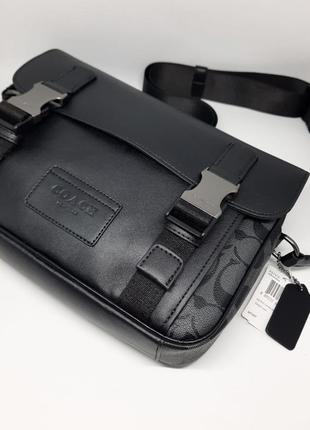 Мужская сумка из натуральной кожи. сумка канва. брендовая сумка коач. подарок мужчине на день рождения2 фото