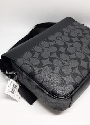 Мужская сумка из натуральной кожи. сумка канва. брендовая сумка коач. подарок мужчине на день рождения8 фото