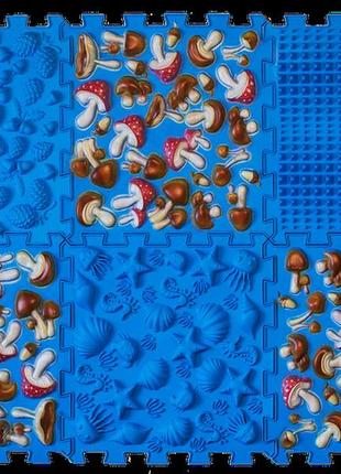 Ортопедичний килимок для профілактики плоскостопості набір з 6 пазлів для хлопчика, гіпоалергенний килимок масажер "кольорові гриб