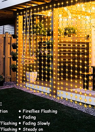 Сонячна штора-гірлянда 300 led: створіть чарівну атмосферу у вашому саду чи на подвір'ї!