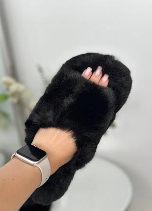 Тапочки капці кімнатні жіночі хутряні відкриті 5 кольорів8 фото