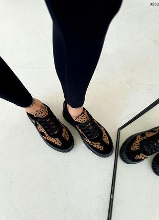 Кроссовки кеды женские лео леопард замш черные