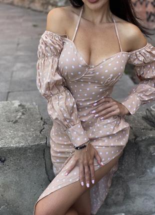 Розпродаж cукня prettylittlething міді горох з відкритими плечима
