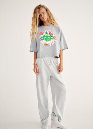 Футболка женская серая с принтом zara new