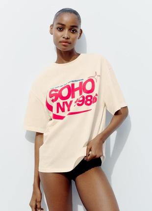 Футболка женская бежевая с принтом zara new