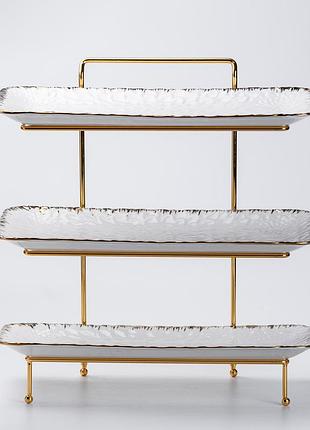 Фуршетная стойка на 3 яруса прямоугольная 35.5×21×37 см трехъярусная подставка для...