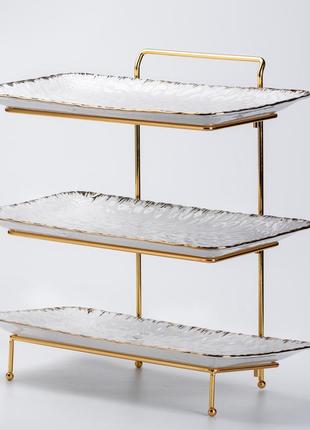 Фуршетная стойка на 3 яруса прямоугольная 35.5×21×37 см трехъярусная подставка для...