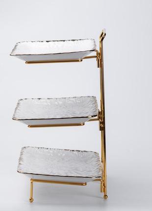 Фуршетная стойка на 3 яруса прямоугольная 35.5×21×37 см трехъярусная подставка для...