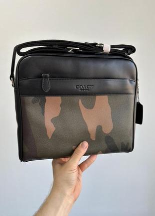 Coach charles camera crossbody messenger bag camo, мужская кожаная сумка месссенджер, мужественный кожуная сумка