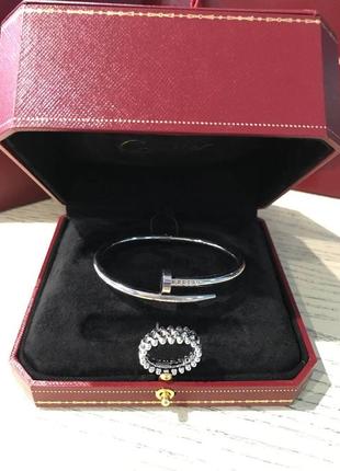 Cartier браслет цвях у серебрі та кільце зубчики / картка браслет і кільце