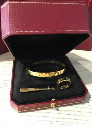 Cartier набір браслет love з викруткою й кільце в лимонному золоті / картка браслет з викруткою й кільце
