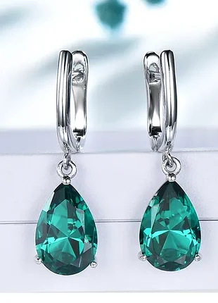 Срібні сережки зі смарагдами nano