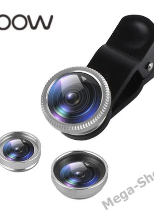 Объектив линза для смартфона телефона 3в1 - macro, fisheye lens, wide-angle x4s