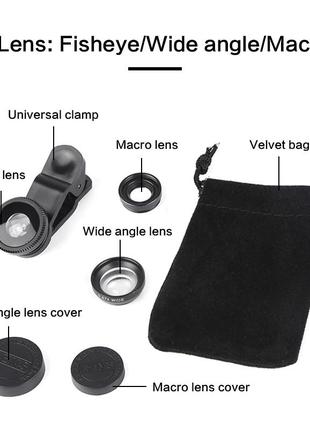 Об'єктив лінза для смартфона 3в1 - macro, fisheye lens, wide-angle x4s2 фото