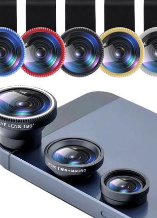 Об'єктив лінза для смартфона 3в1 - macro, fisheye lens, wide-angle x4s5 фото