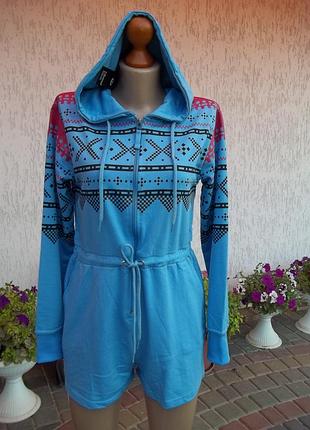 ( s - 44 р , м - 46 р ) женский комбинезон ромпер шорты с капюшоном трикотажный новый