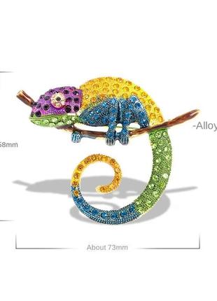 Брошка - хамелеон, ящірка, ігуана різнокольорова зі стразами6 фото