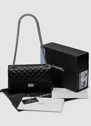 💎 chanel 2.55 reissue double flap leather bag black/silver 25 х 15 х 6 см4 фото